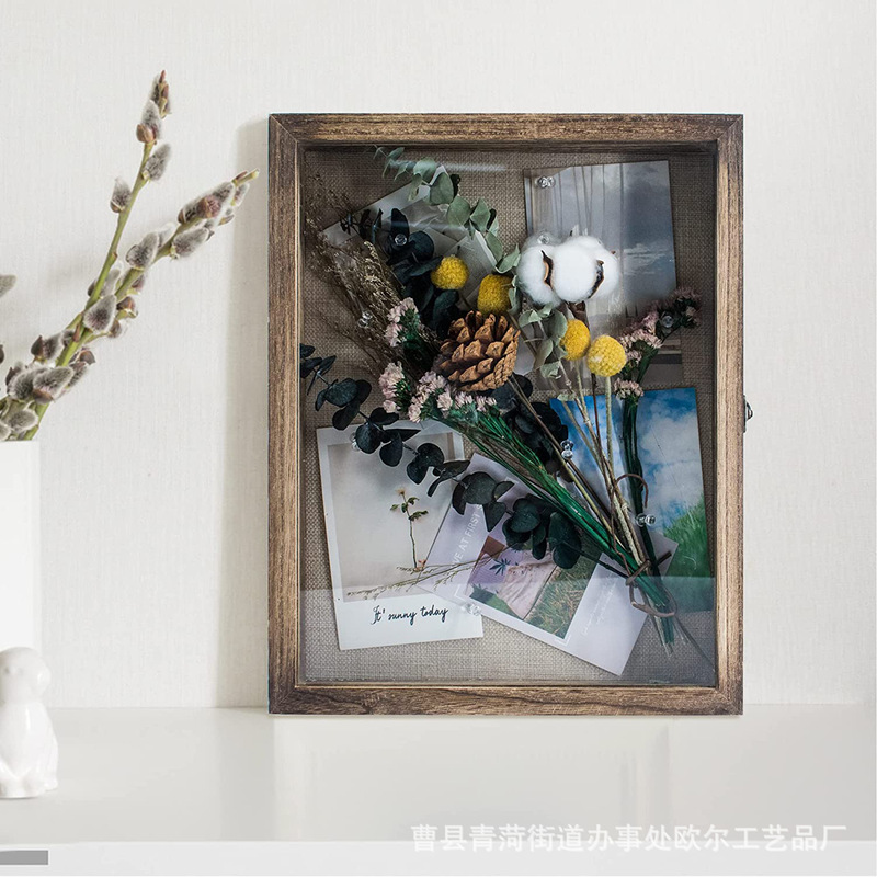 Wooden Shadow Box Frame Glass Door Display Box American Country Style Wall Dried Flower Keepsake Storage Box Wooden Shadow Box Frame Glass Door Display Box American Country Style Wall Dried Flower Keepsake Storage Box