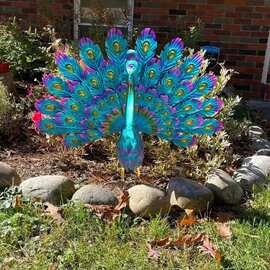 跨境 Metal peacock statue 铁艺孔雀摆件园林庭院装饰户外摆件