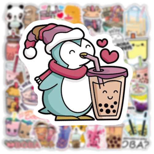 50 cute bubble milk tea graffiti stickers for notebook guitar thermos cup trolley case waterproof self-adhesive stickers