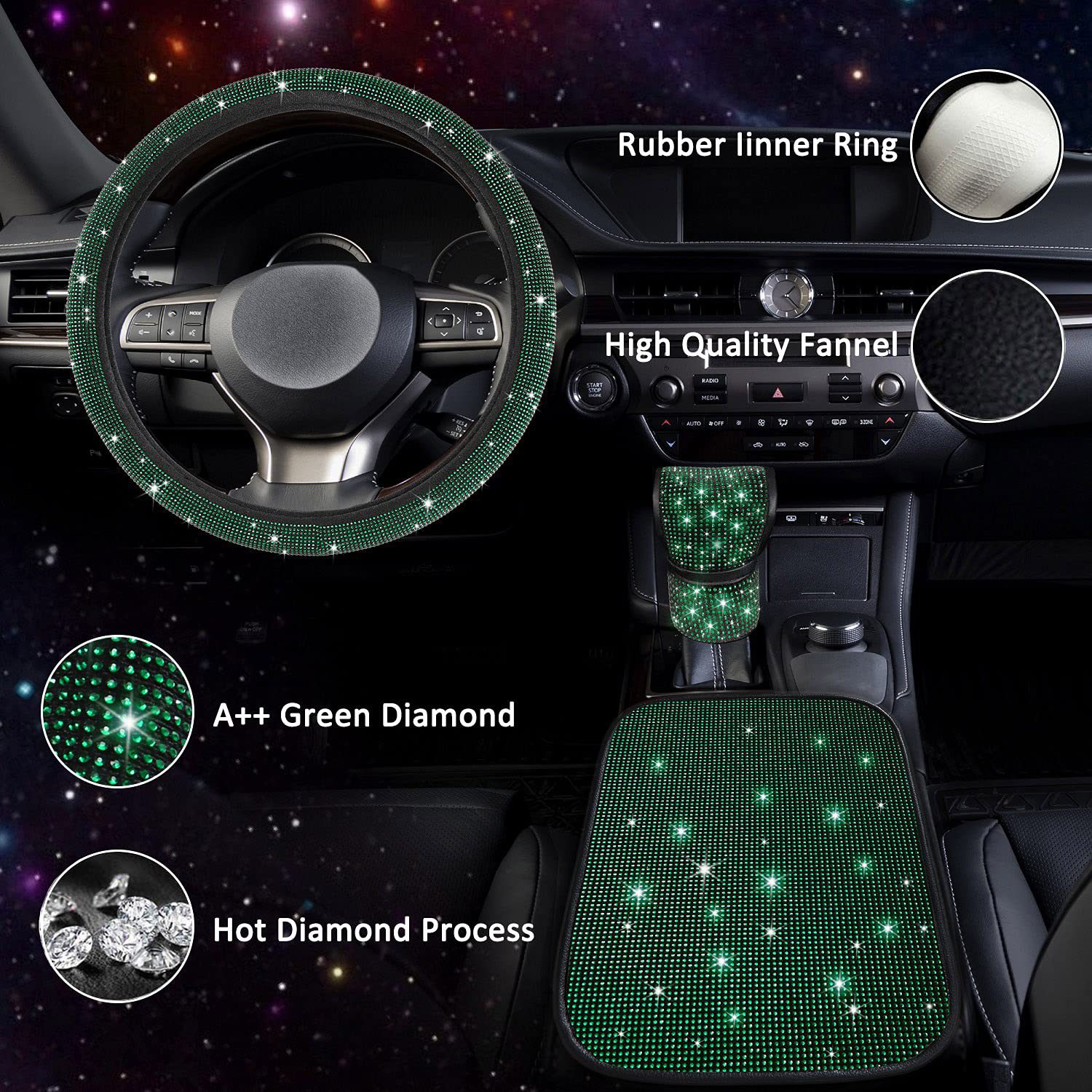New Fashionable Full-Diamond Car Steering Wheel Cover for Women, Universal Crystal Flash Diamond Anti-Slip Handlebar Cover for All Seasons