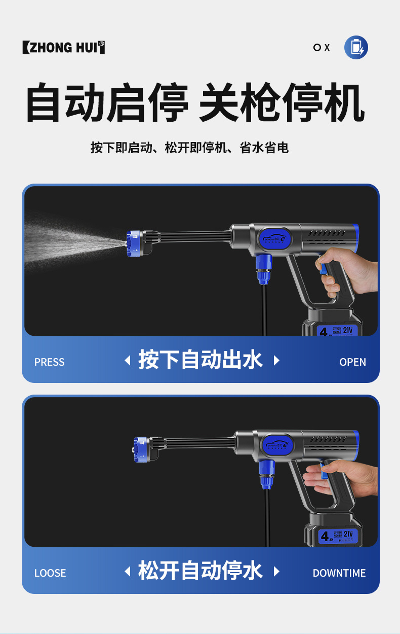 High-Pressure Car Washer, Car Wash Water Gun, Lithium Battery, Household Wireless Cleaning Machine, Car Washing Tool, Powerful Outdoor Car Cleaner