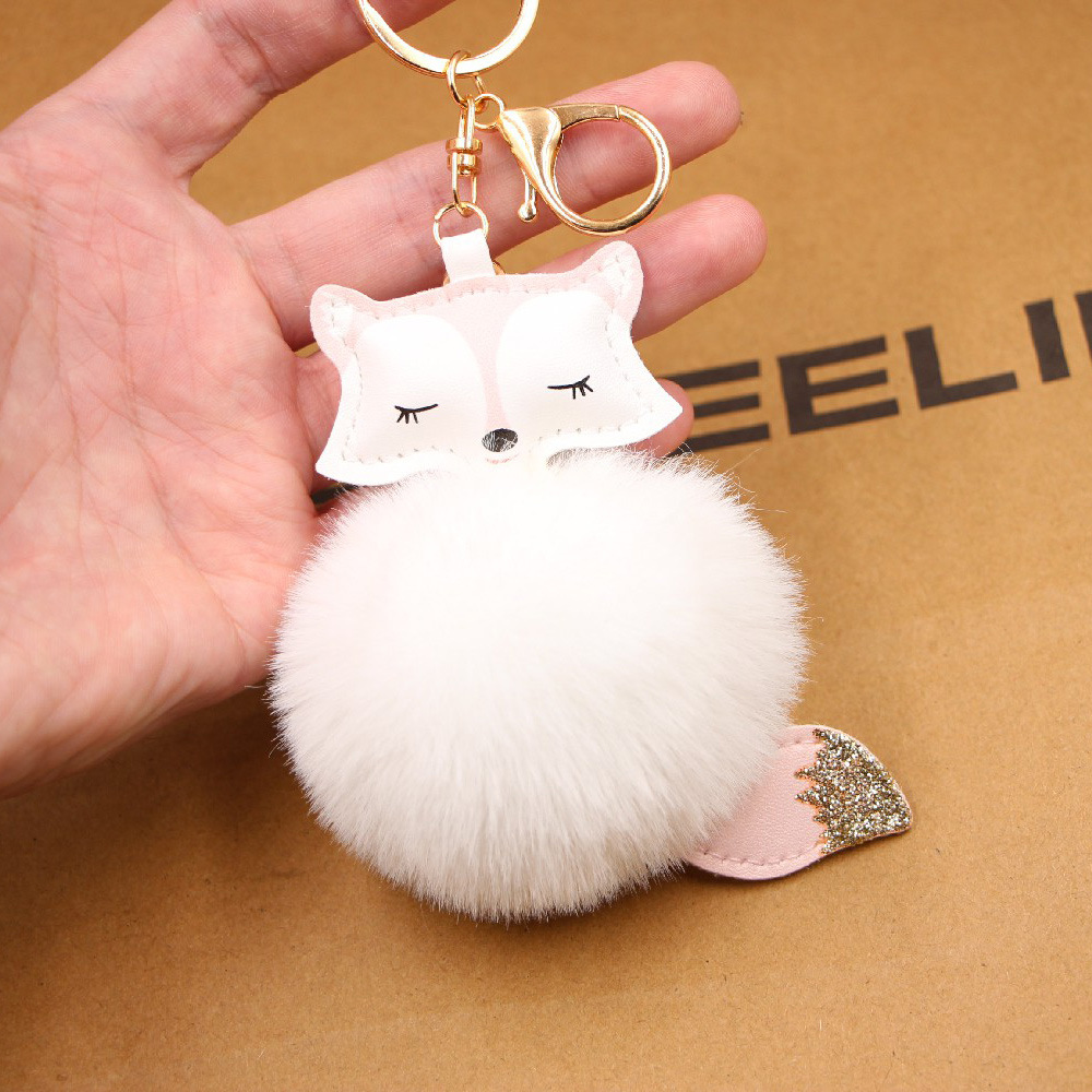 New Product Fox Pu Leather Plush Bag Keychain Fox Head Doll Toy Fur Ball School Bag Pendant Pendant display picture 19