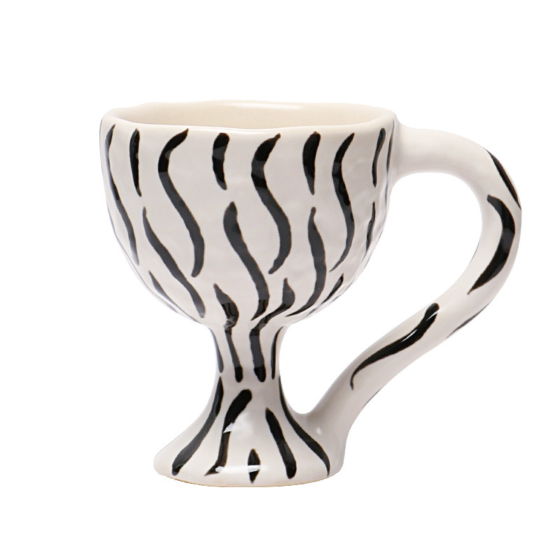 Mano pellizco en forma patrón de cebra cerámica taza café creativo leopardo copa vino champán Copa jugo helado