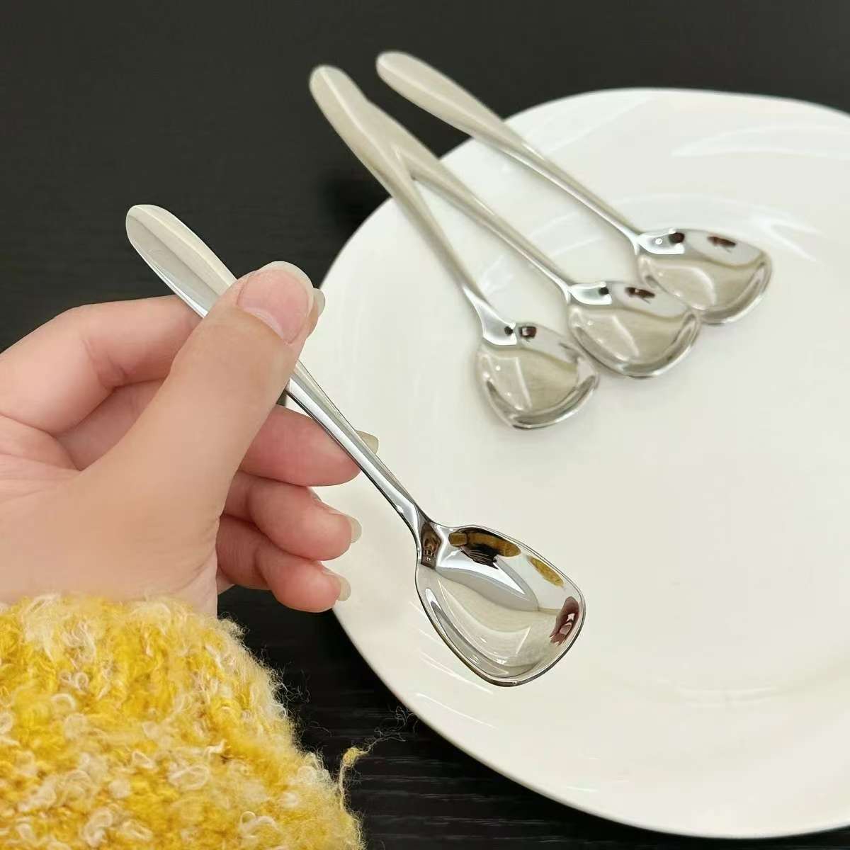 Cuchara de café cuadrada de acero inoxidable para postres_voghion.com