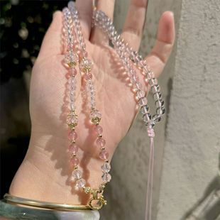 Simple Strawberry Crystal Buckle Bead Chain Buddha Brand Necklace Joker Pendant New Strawberry Crystal 6mm Length 60 or so