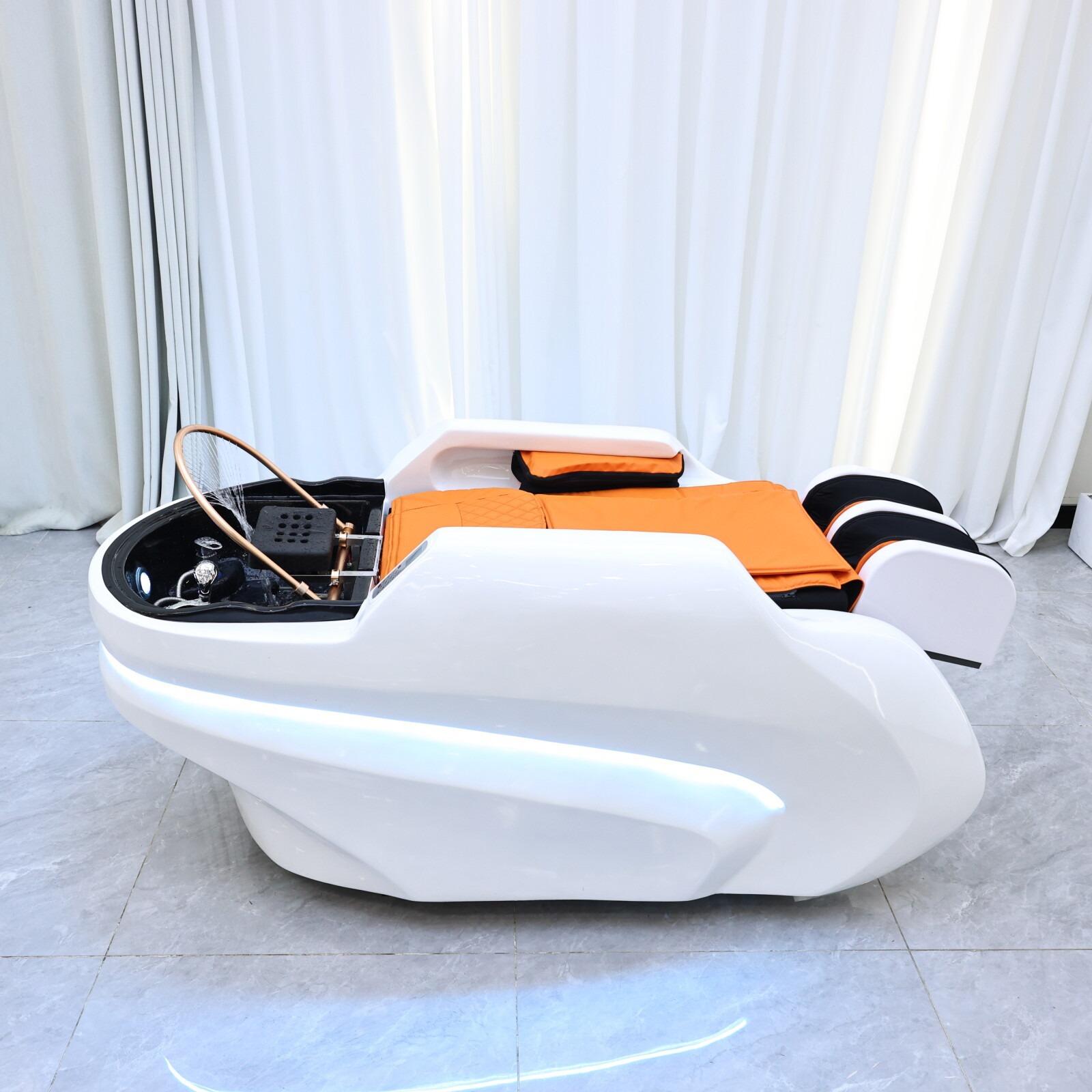 Nuevo tipo de masaje eléctrico inteligente totalmente automático lavabo de cabello de alta calidad barbería salón de cabello cama de tratamiento de cabello especial de circulación de agua image 3