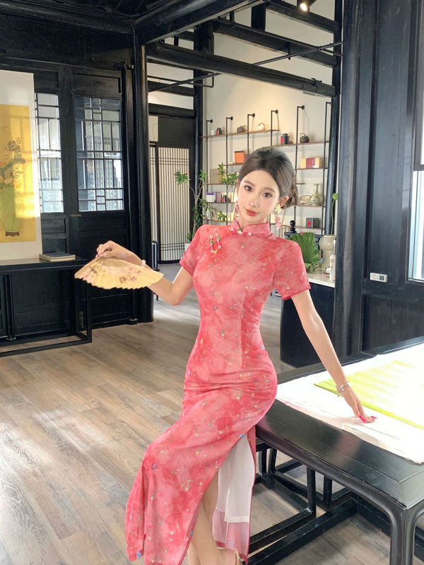 新中式国风碎花改良旗袍连衣裙设计感气质减龄掐腰长裙子夏国潮风|undefined