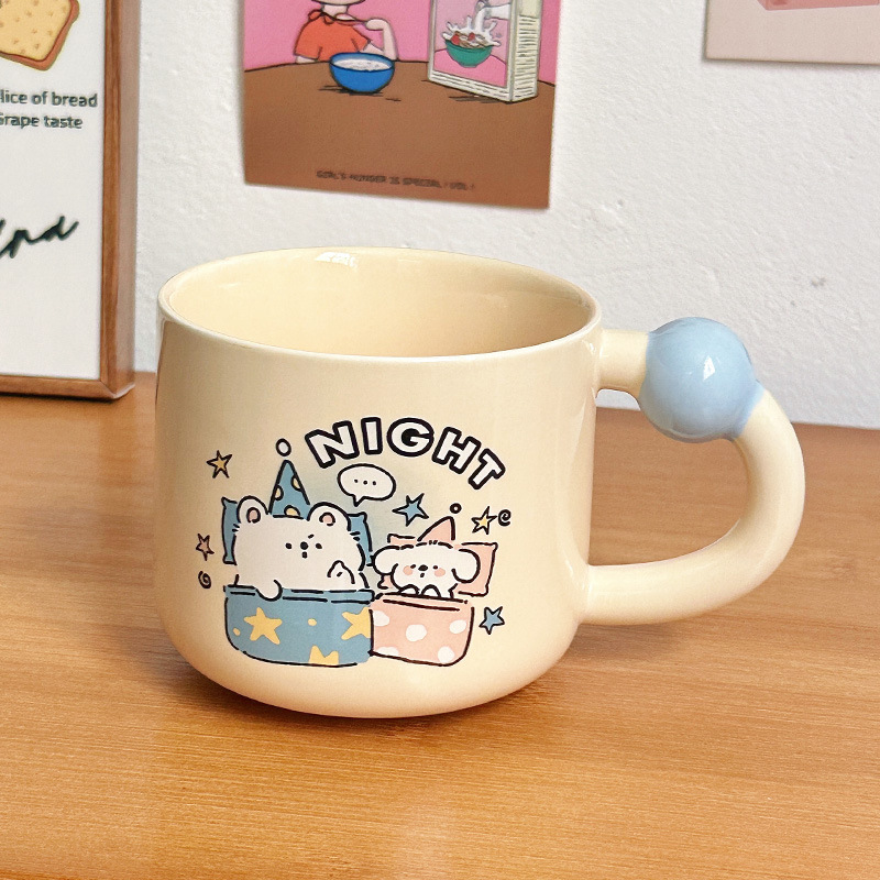 Líneas lindas para cachorros tazas de agua de cumpleaños regalo de mano tazas de cerámica de oficina tazas de café con tapa tazas de pareja