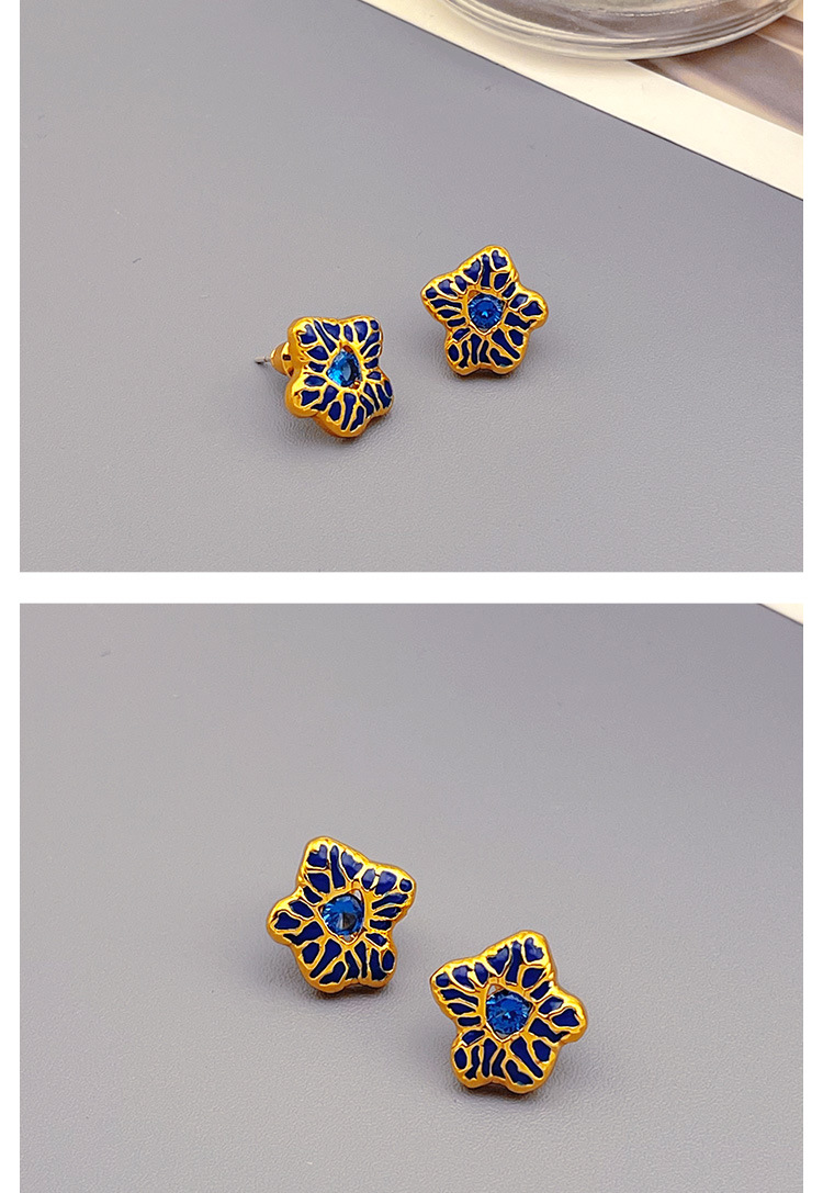 Retro Star Copper Water Ripples Enamel Zircon Ear Studs 1 Pair