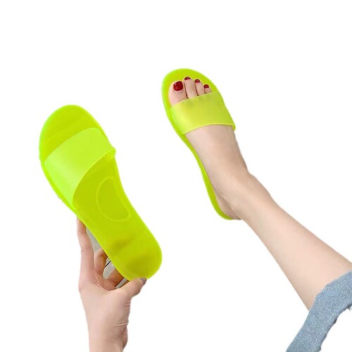 Summer New Crystal Slippers for Women, Fashion Jelly Transparent Outdoor Wear Casual Color Home Anti-Odor One-Sided Slippers for Women