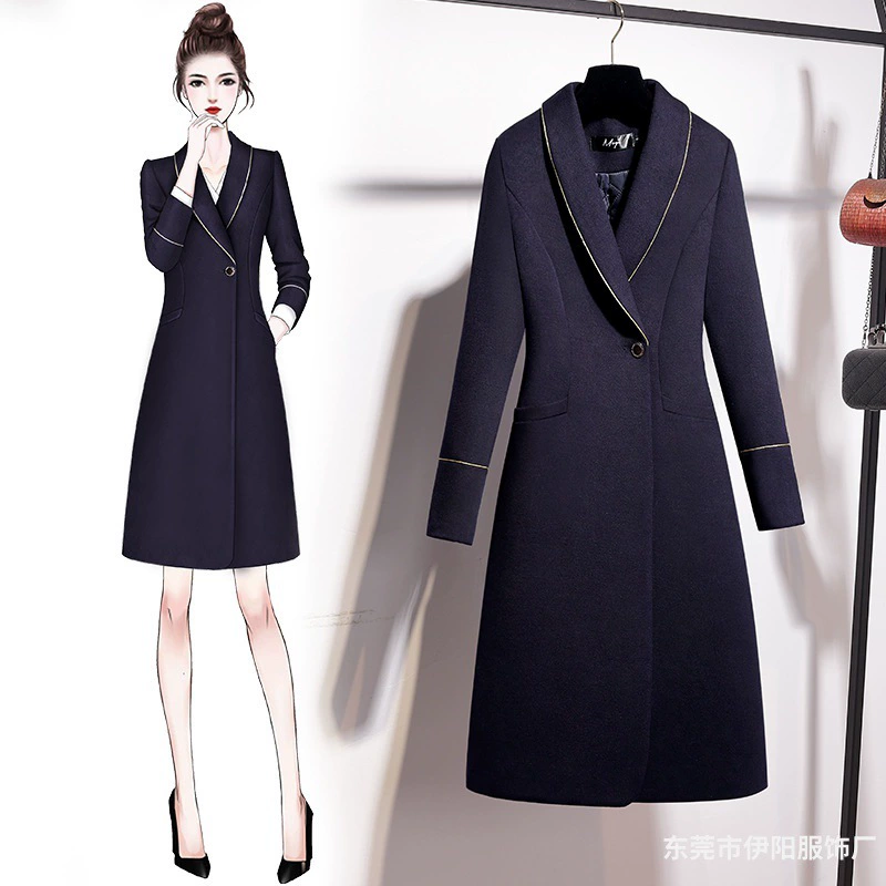 Профессиональное шерстяное пальто, женское осенне-зимнее утолщенное приталенное пальто средней длины, темпераментный ювелирный магазин, рабочая одежда, шерстяное пальто