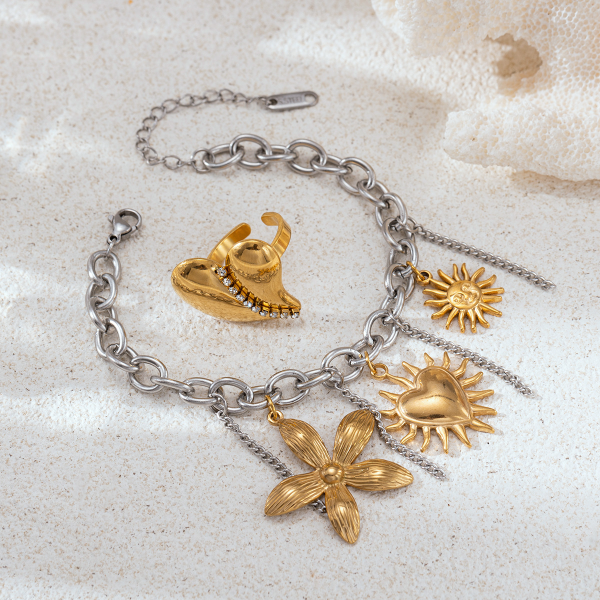 Collar de acero inoxidable TENA lujo ligero de alto nivel de sensación versátil conjunto de joyería de amor del sol ventas calientes transfronterizas mujeres image 5