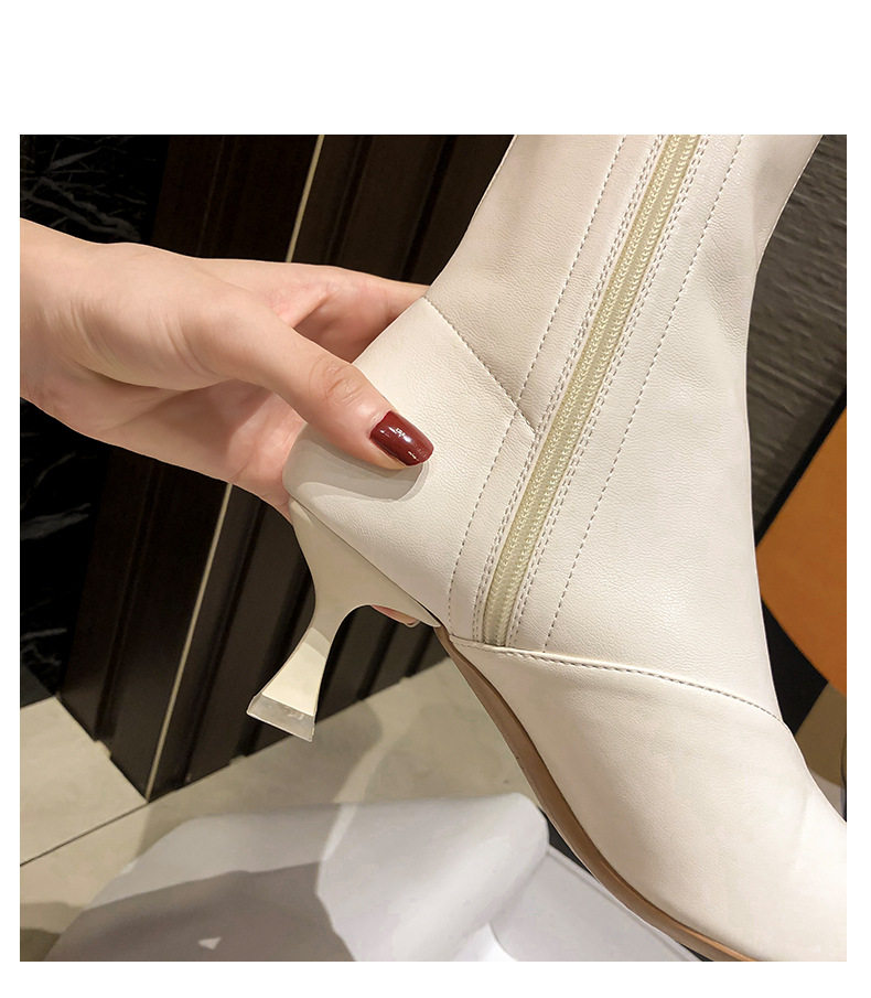 Bốt cao cổ nữ gót nhọn 6–8 cm kiểu kỵ sĩ khóa kéo bên, mũi nhọn — Màu nâu, Màu trắng, Màu đen, Màu trắng lót nhung chi tiết 10