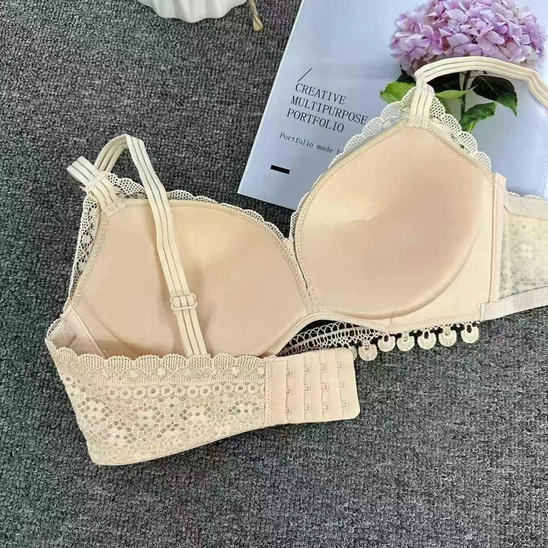 2026 encaje cómodo y sexy hueco sin anillo de acero ropa interior gruesa pecho pequeño ajustable tipo bra de pecho