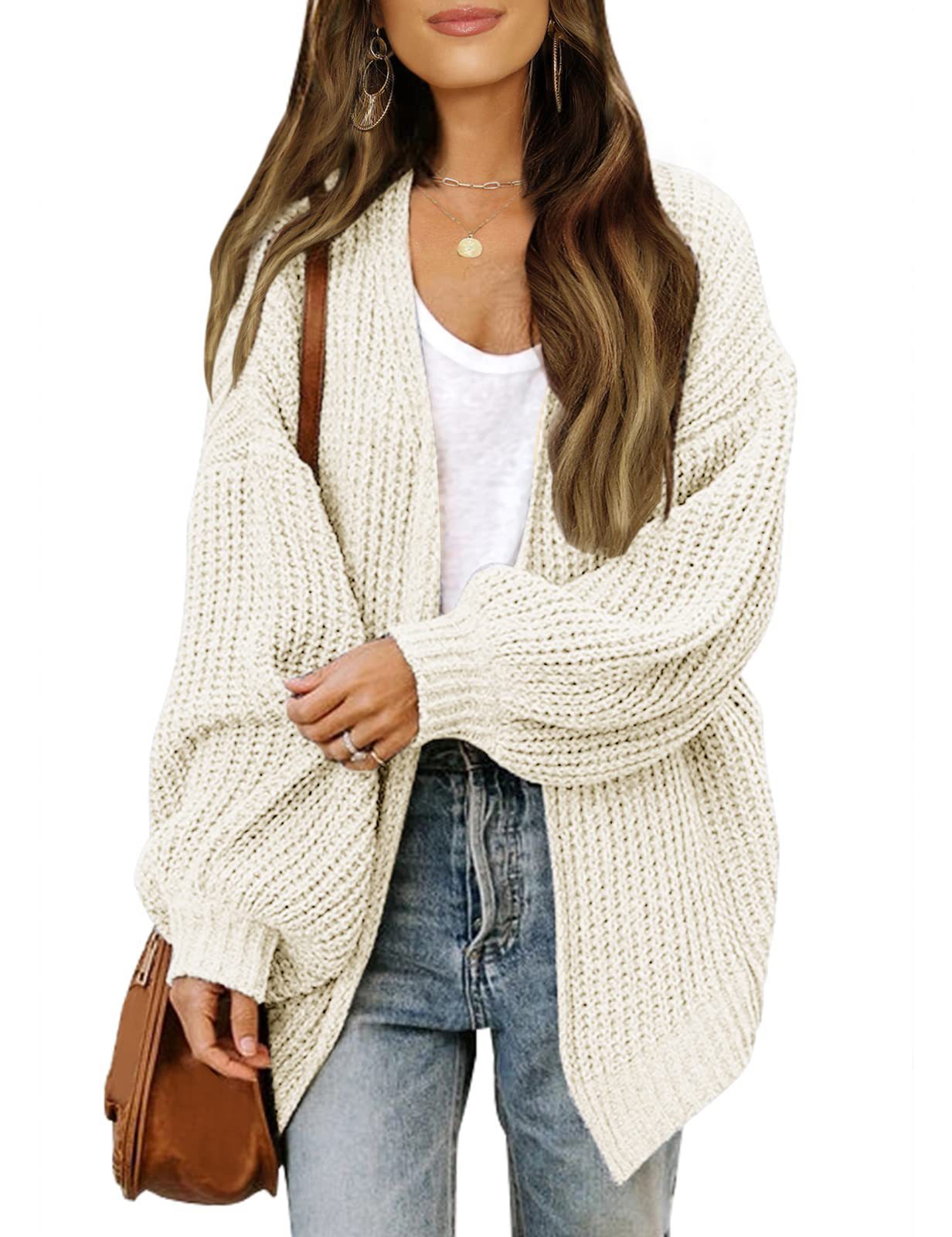 2023 Otoño e Invierno Amazon comercio exterior de las mujeres manga larga linterna manga color sólido flojo punto cardigan grueso aguja suéter para las mujeres