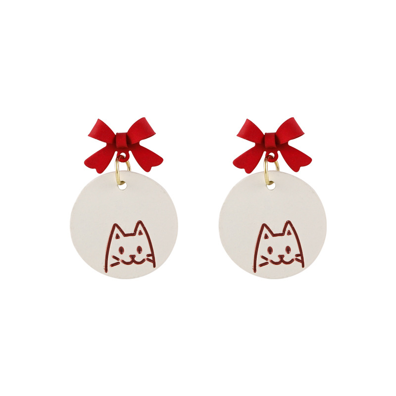 Korean Style Metal Round Color Kitten Bow Earrings display picture 9