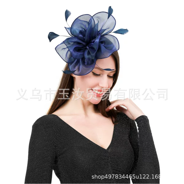 European and American Amazon Cross-border Organza Headwear Jockey Club Fabric Stereo Flower Hair Accessories Bridal Ball Topper