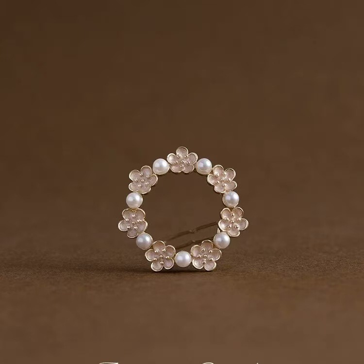 Pink Mist Fragrant Ring ~ Fairy Style Small Fresh Buckle Clip Pink Flower Side Clip French Frog Buckle Small Hair Clip Headwear