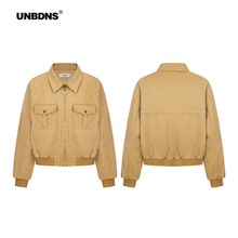 UNBDNS美式复古翻领工装洗水做旧夹克外套女冬季短款夹棉新款上衣