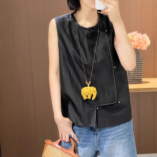 Nanyou New Chinese Style Silk Xiangyunsha Vest with Retro Round Neck and Button Design, Versatile Improved Tang Suit Vest