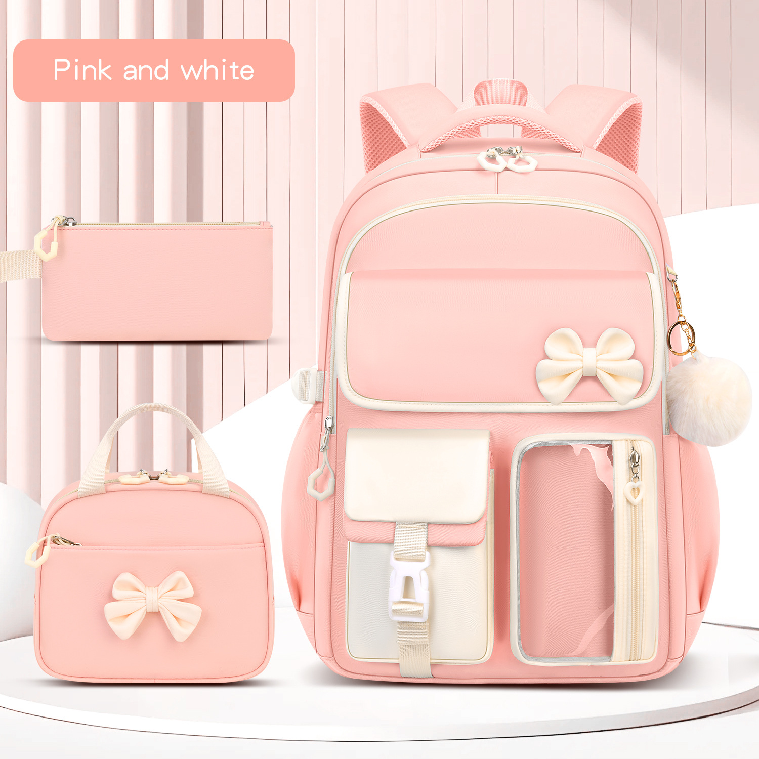 Amazon Best-selling High-capacity Bow Tie Three-piece Set Schoolbag for Girls, Junior and Senior High School and College Students, Backpack