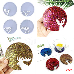 動物コースター接着剤モールド DIY クリスマス鹿ヘッドコースター装飾ラウンド動物茶コースターシリコンモールド