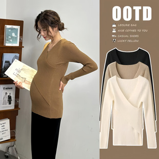 Pregnant women's clothing autumn and winter bottoming shirt new sweater with lactation knitted top plus size elastic spring and autumn