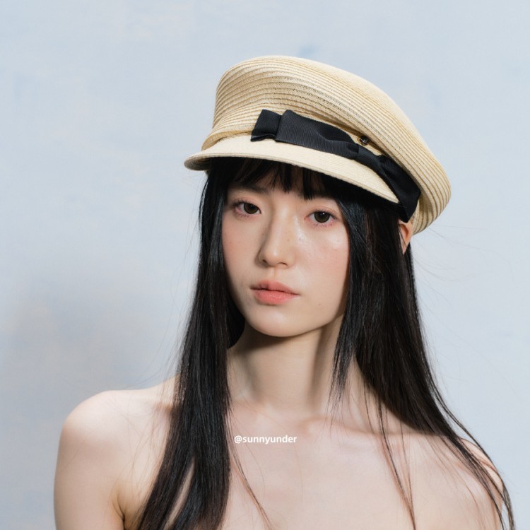 ファッショナブルな蝶結び日本草繊細な麦わらキャスケット帽女性の夏フレンチスタイル屋外日焼け止めひさし帽子|undefined