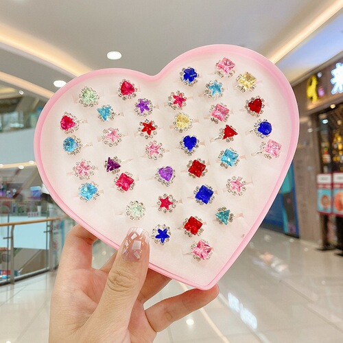 Children's Ring Girls Frozen Jewelry Set Princess Diamond Cartoon Cute Elsa Kids Water Diamond Ring