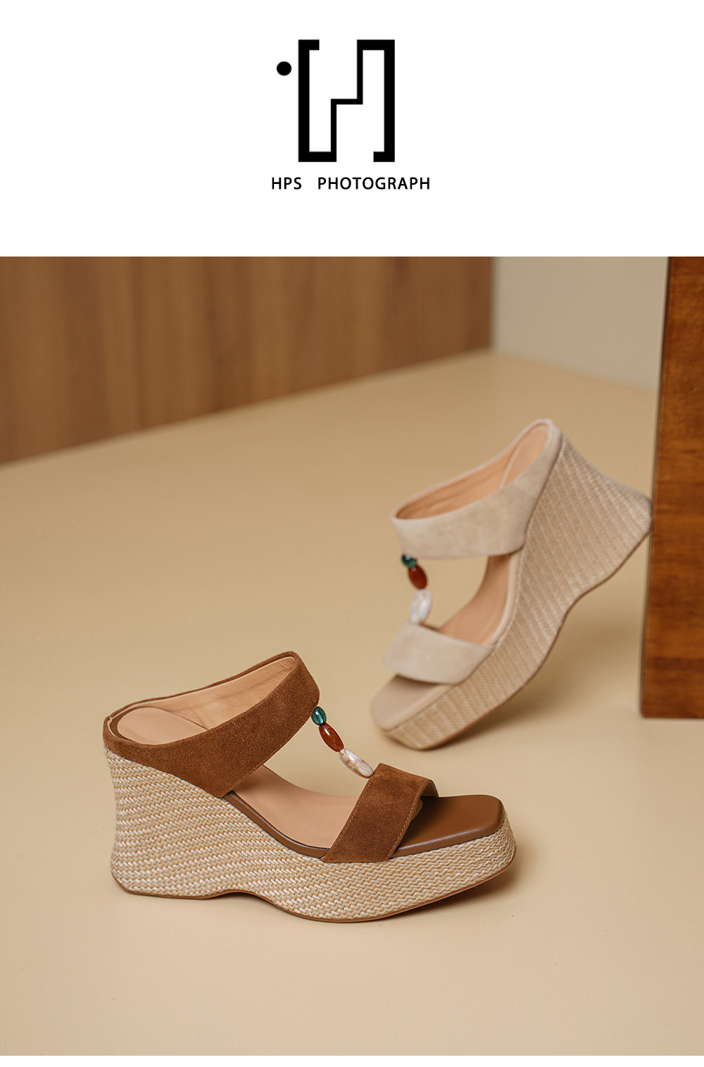 Sandal cao gót nữ hở mũi đế xuồng đan rơm gót 10 cm — màu nâu, màu mơ chi tiết 11