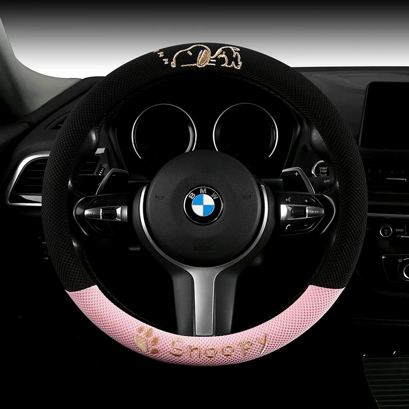 Летний чехол на руль автомобиля для всех сезонов, дышащий чехол на ручку из ледяного шелка, чехол на ручку автомобиля с милой девушкой из мультфильма оптом