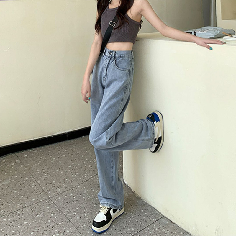 美式垂坠感宽松阔腿牛仔裤女高腰显高显瘦拖地牛仔裤跨境货源批发|undefined