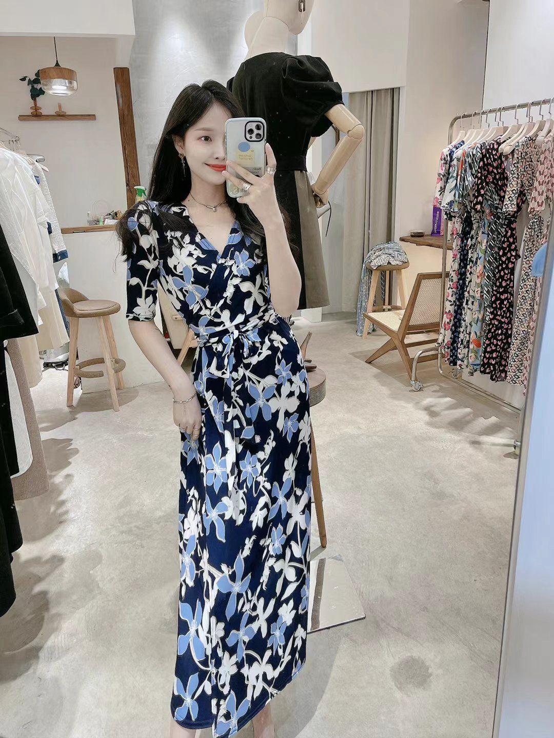 인쇄 원피스 2021 새로운 여름 요정 원피스 긴 원피스 원피스 롱 비치 원피스 우아한 랩 원피스