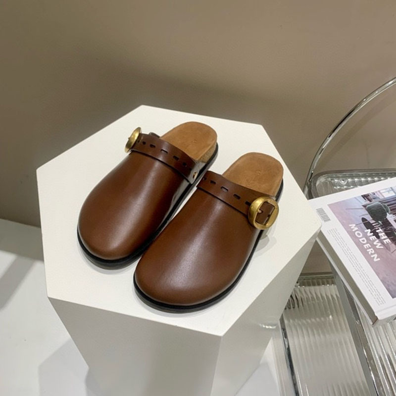 Leather women's slippers platform