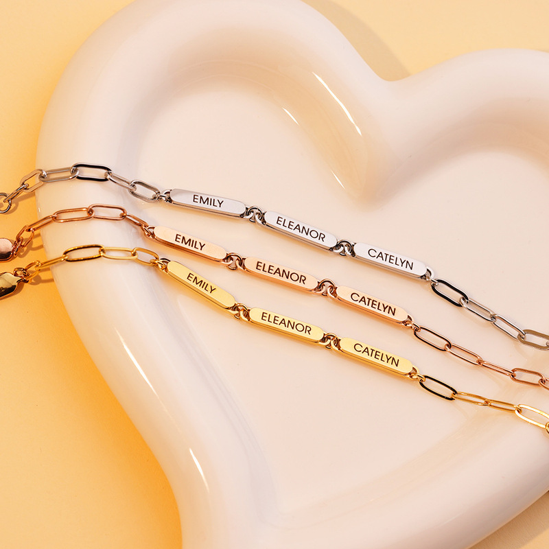 Cross-Border Bracelet for Women, Versatile and High-End, Stainless Steel DIY Name-Engraved Bracelet Style, Best Friend Bracelet Wholesale Manufacturer