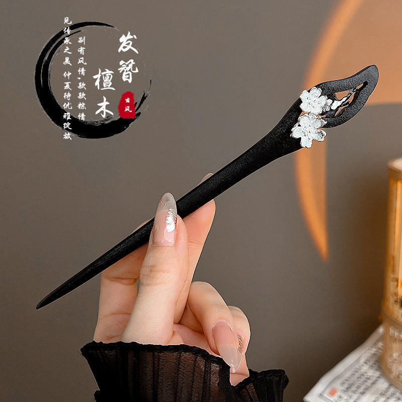 黑檀木新中式发簪女现代简约流苏发钗古风气质高级感盘发头饰|undefined