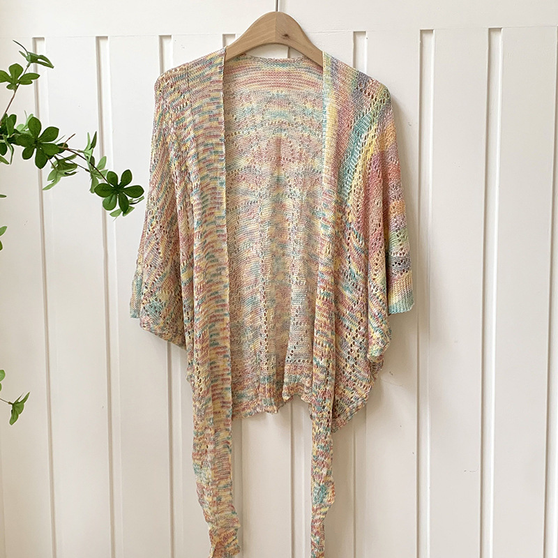 Sopa para mujeres nueva versión coreana de manga larga verano color hueco seda de hielo sala de aire acondicionado Sopa para proteger la columna vertebral del cuello Cardigan