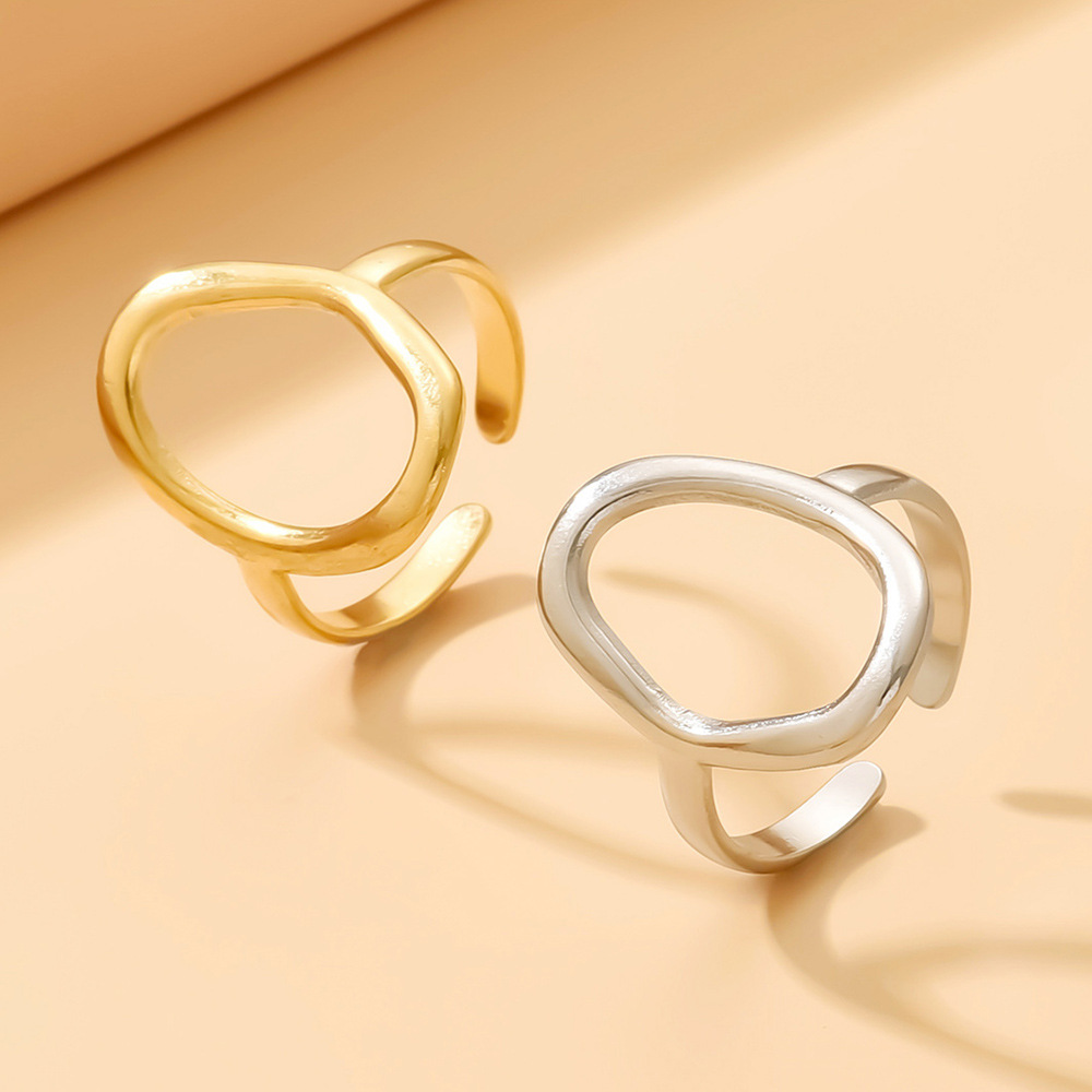 Stainless Steel Ring Hollow Geometric Oval Baroque Open Ring Women's Ring Hydraulic Titanium Steel Jewelry Cross-Border