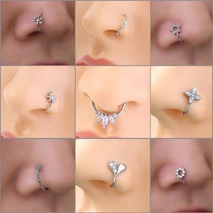 Amazon cross-border puncture fake nose nail copper inlaid zircon star love nose clip leaves irregular nose ring nose ornaments