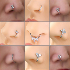 Amazon Cross-Border Piercing Fake Nose Pin Copper-Inlaid Zircon Star Love Nose Pin Leaf Irregular Nose Ring Nose Ornament