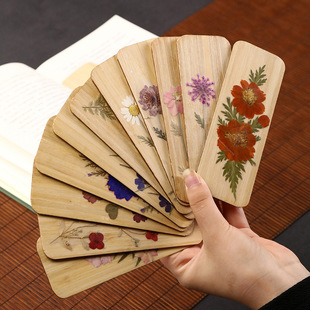 Dried flower real flower bamboo bookmark creative flower craft green leaf vein bookmark wholesale tourist attractions flower jewelry