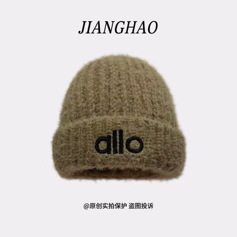 时尚冬季兔毛字母针织帽子女韩版纯色百搭保暖护耳毛线帽简约冷帽|undefined