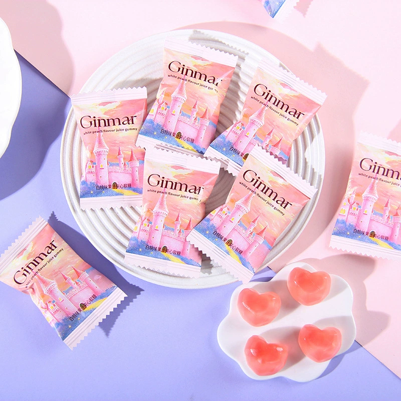 Желейные конфеты GINMAR с белым персиковым вкусом, наполненные соком, интернет-знаменитости, свадебные конфеты, высококачественные сувенирные фруктовые конфеты.