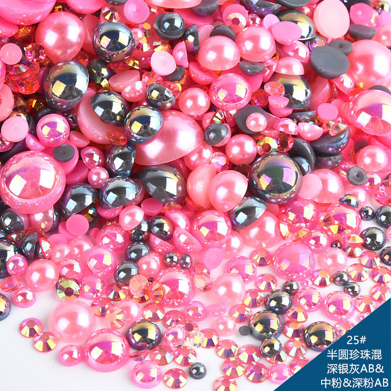 仿珍珠混尺寸混装ABS半圆珍珠树脂平底钻套装DIY饰品配件跨境批发|undefined