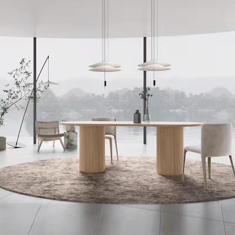Manufacturer Customized French Retro Wood Grain Roman Column Imitation Pine Table Oval Designer Dining Table Home Living Room Table