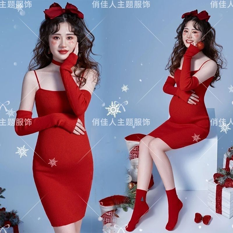 Christmas New Style New Year Red Maternity Photo Shoot Outfit Photography Theme Pregnant Mom Art Photography Photo Clothing Christmas New Style New Year Red Maternity Photo Shoot Outfit Photography Theme Pregnant Mom Art Photography Photo Clothing