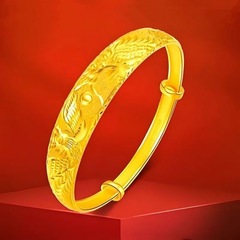 高仿越南沙金手镯女款送妈妈宽面推拉龙凤呈祥手镯金色龙凤珠手镯