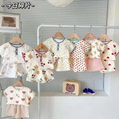 嬰幼兒童家居服褲子夏季衣服男女寶寶短袖短褲薄款棉紗套裝睡衣萌