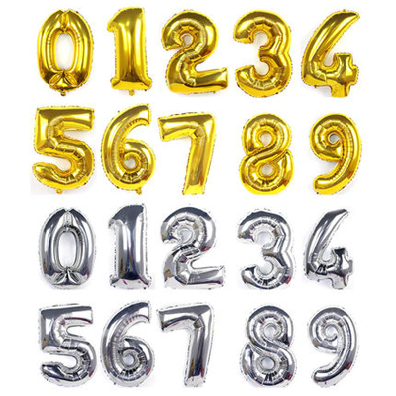 Digital Balloons 16-inch 0-9 Gold and Silver Wholesale Birthday Anniversary Celebration Decoration Balloons Supplies