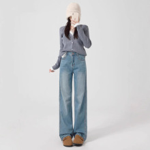 阔腿牛仔裤女2025年新款春夏小个子高腰宽松梨形身材窄版直筒裤